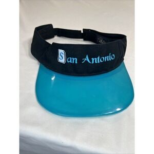 Vintage J Hats Embroidered San Antonia On Canvas & Teal Plastic Visor
